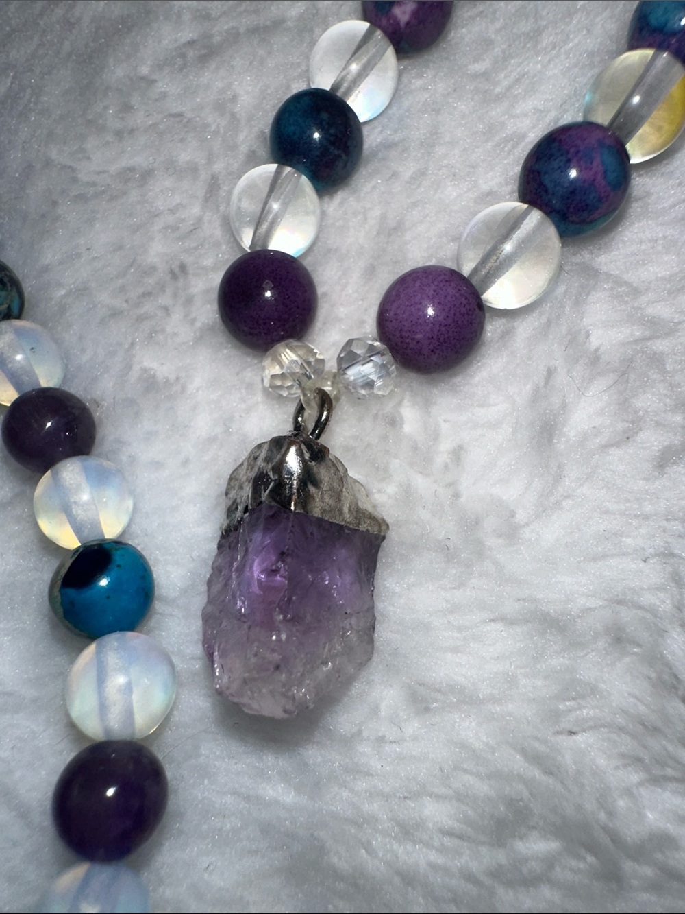 Mermaid Candy Necklace (Rainflower Jade, Amethyst, Mermaid Beads, Opalite) - Picture 5 of 5